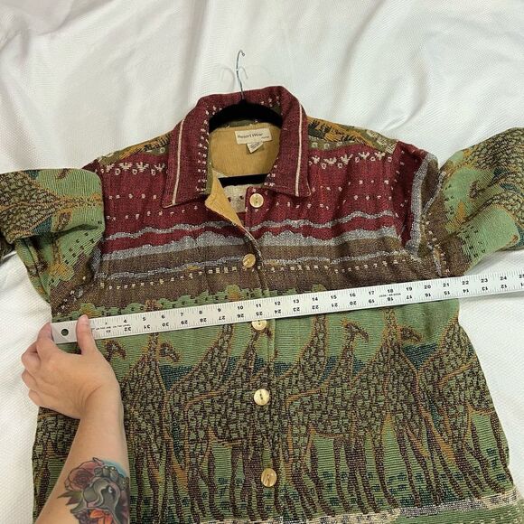 Vintage Resort Wear North Giraffe Print Tapestry Button Up Shacket - Picture 3 of 7